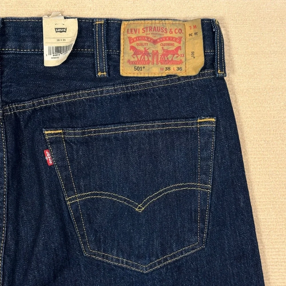 Levis 501 Jeans NWT Mens 38x36 Original Fit Straight Leg Dark Wash Indigo Denim